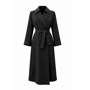 100% Wool Black Trench Coat Austrian Crystal Rain Drops Size 4
